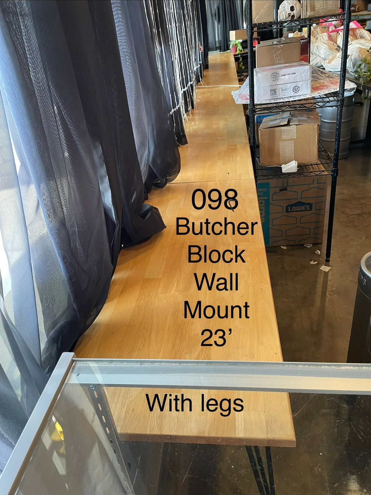 Lot 098 Butcher Block Wall Mount Table, South Section