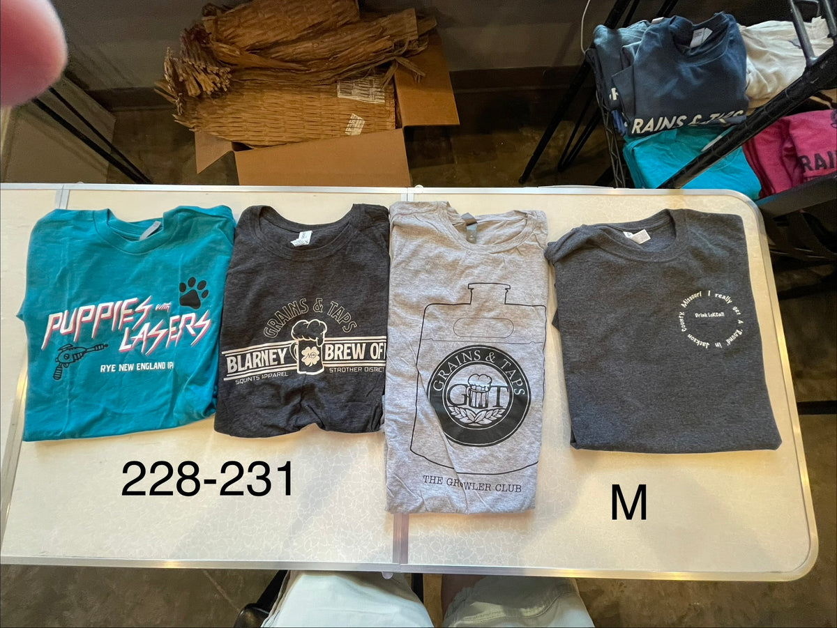 Lot 230 Shirts - G&T, Puppies with Lazers, Blarney Brewoff, Growler Club, JaCo Get Around, M Shirts - G&T, Puppies with Lazers, Blarney Brewoff, Growler Club, JaCo Get Around, M