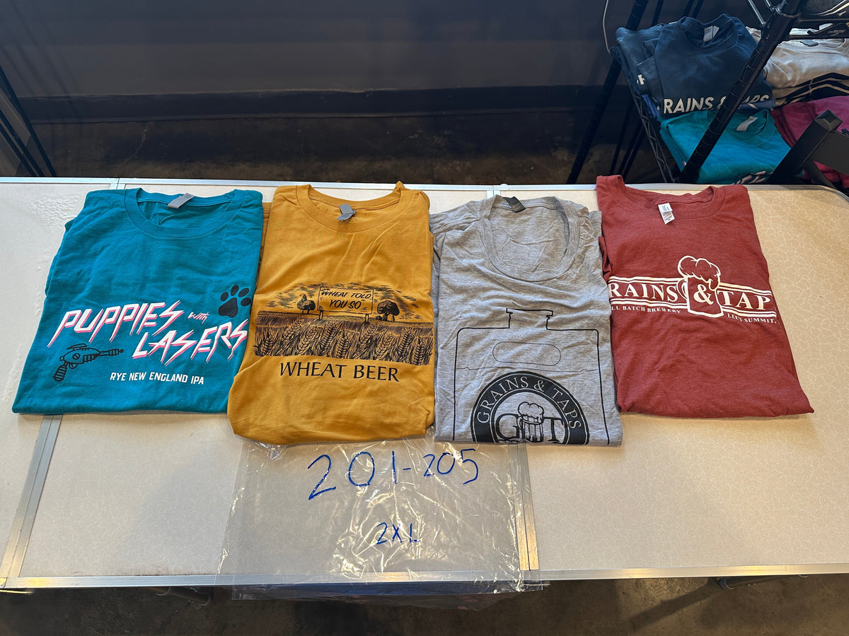 Lot 203 Shirts - Puppies with Lazers, Wheat Told You, Growler, Small Batch, 2XL