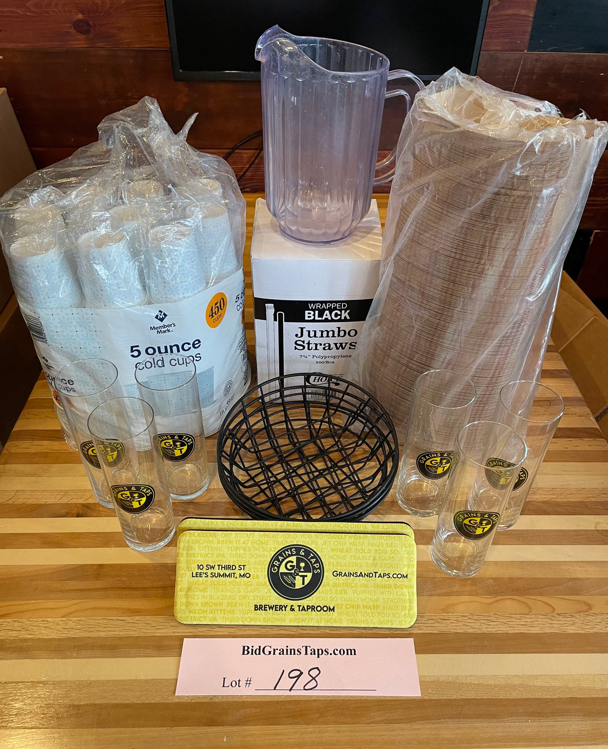 Lot 198 Bundle Time! - Glassware, Pitchers Straws, Paper Goods and More