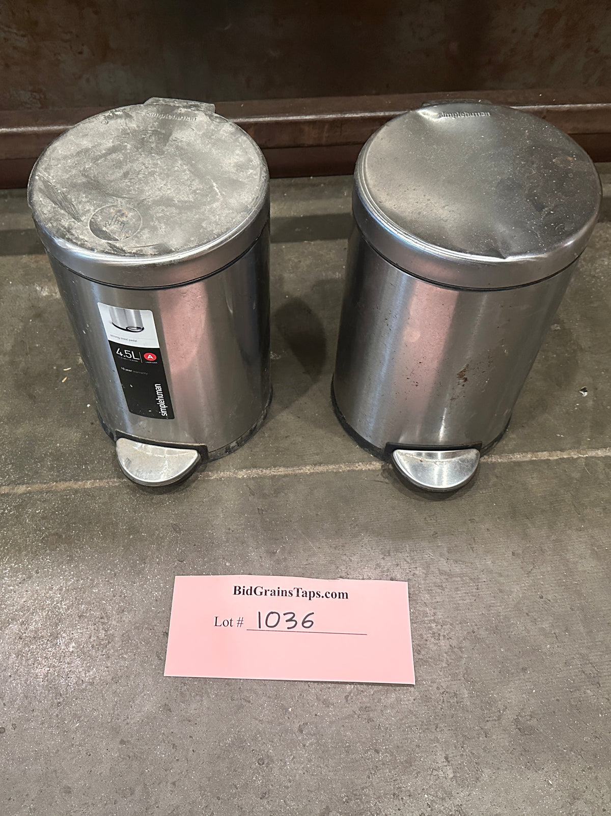 Lot 1036 Pair of Little Metal Trash Cans